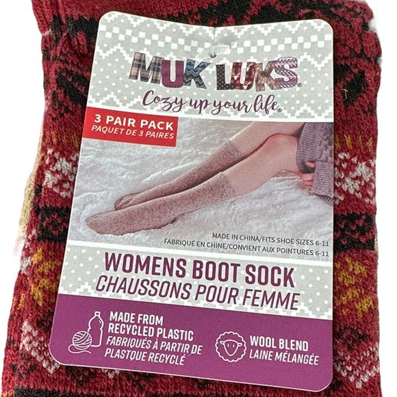 NWT Muk Luks Women’s Boot Socks 3 Pair - Shoe Size 6-11 - Picture 2 of 5